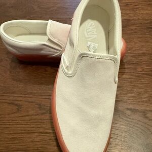Vans White Suede and Pink/Orange platform  Slip-On Loafers